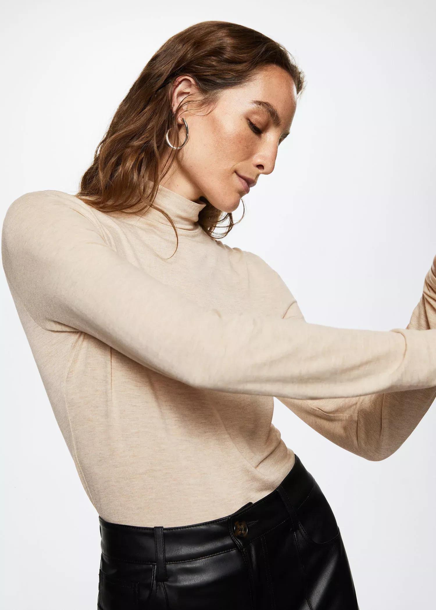 Brown Turtleneck Long-Sleeved T-Shirt, , large image number 1