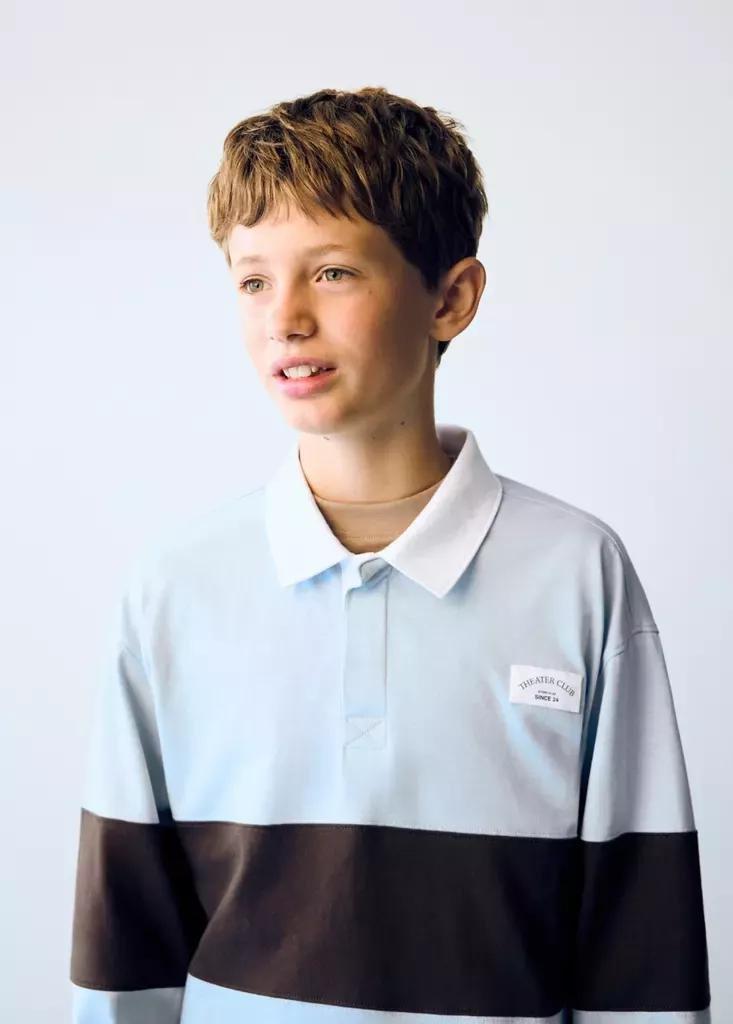 Blue Oversized Striped Polo Shirt, Kids Boys, Light-Pastel Blue, large image number 1