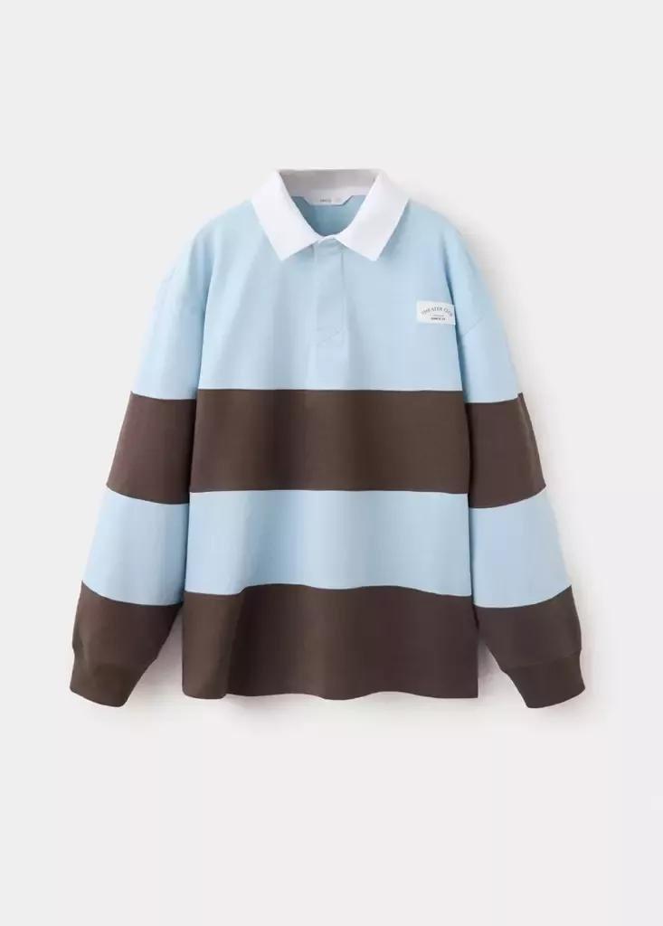 Blue Oversized Striped Polo Shirt, Kids Boys, Light-Pastel Blue, medium