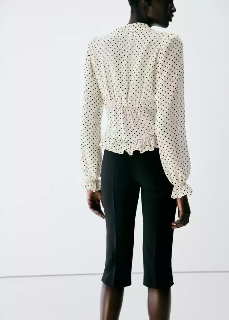 White V-Neck Polka Dot Blouse, , medium