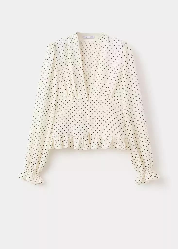 White V-Neck Polka Dot Blouse, , large image number 4