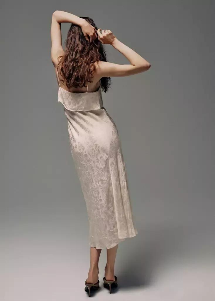 White Jacquard Dress With Ruffle Detail, , large image number 2