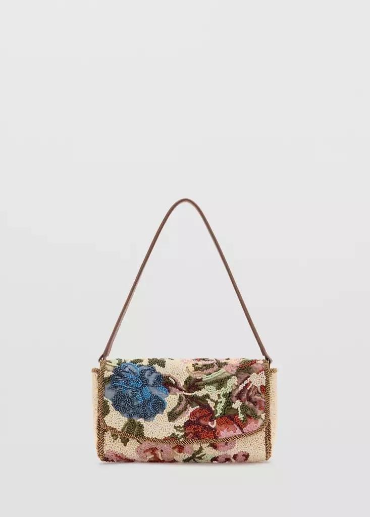 Pink Floral Embroidered Shoulder Bag, , medium
