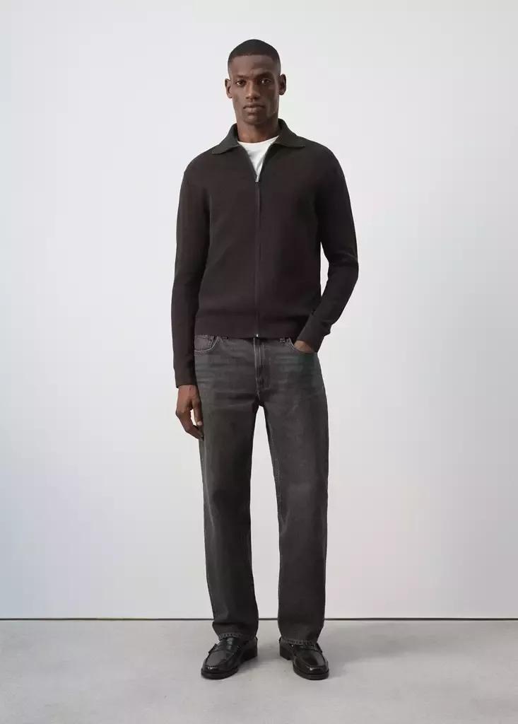 Brown Cotton Zip-Up Cardigan, Dark Brown, large image number 0