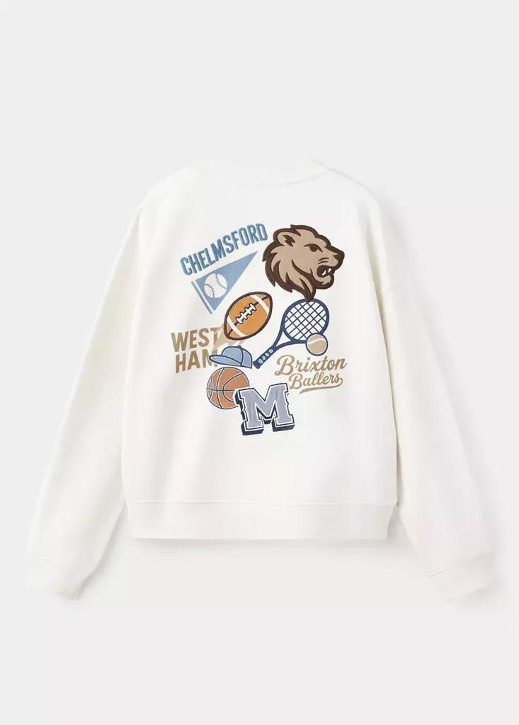 Beige Printed Cotton Sweatshirt, Kids Boys, Light Beige, large image number 1