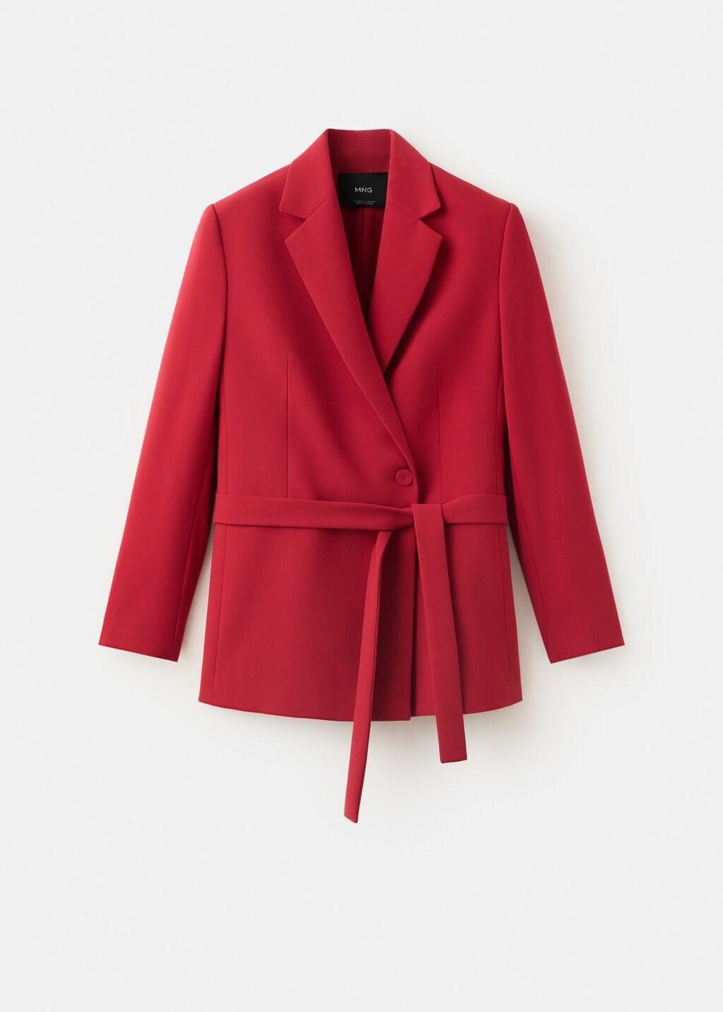 Red Double-Breasted Belted Suit Blazer, Red, large image number 5
