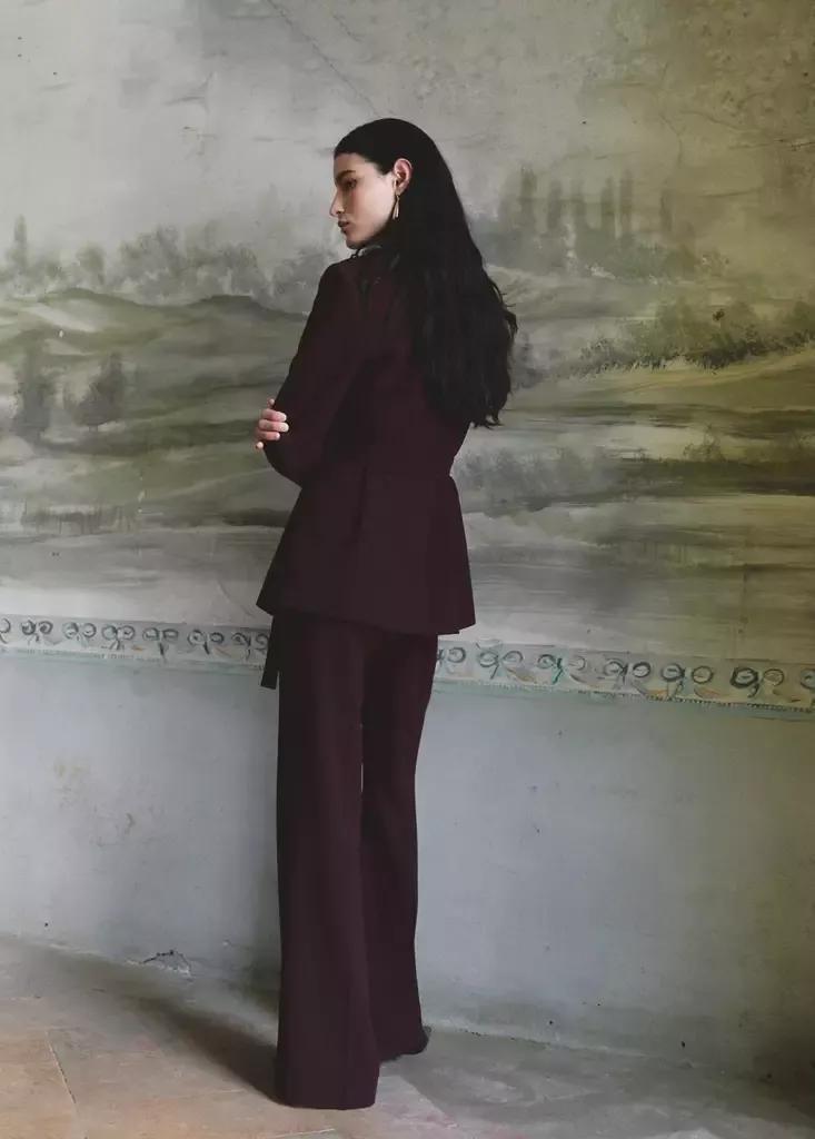 Red Double-Breasted Belted Suit Blazer, Dark Red, medium