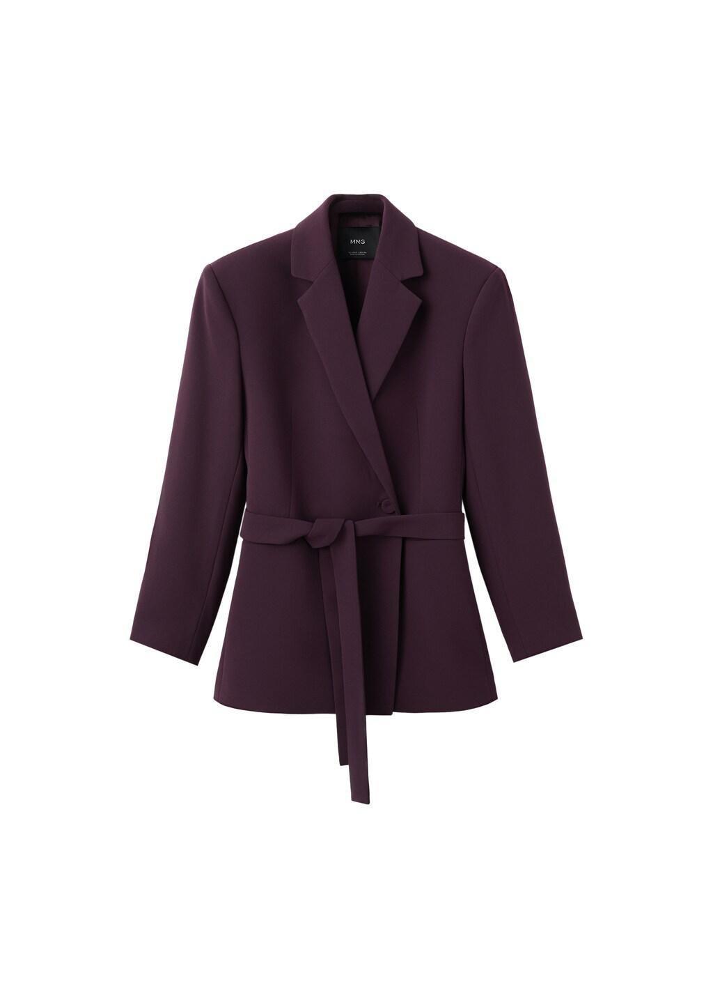 Red Double-Breasted Belted Suit Blazer, Dark Red, large image number 4