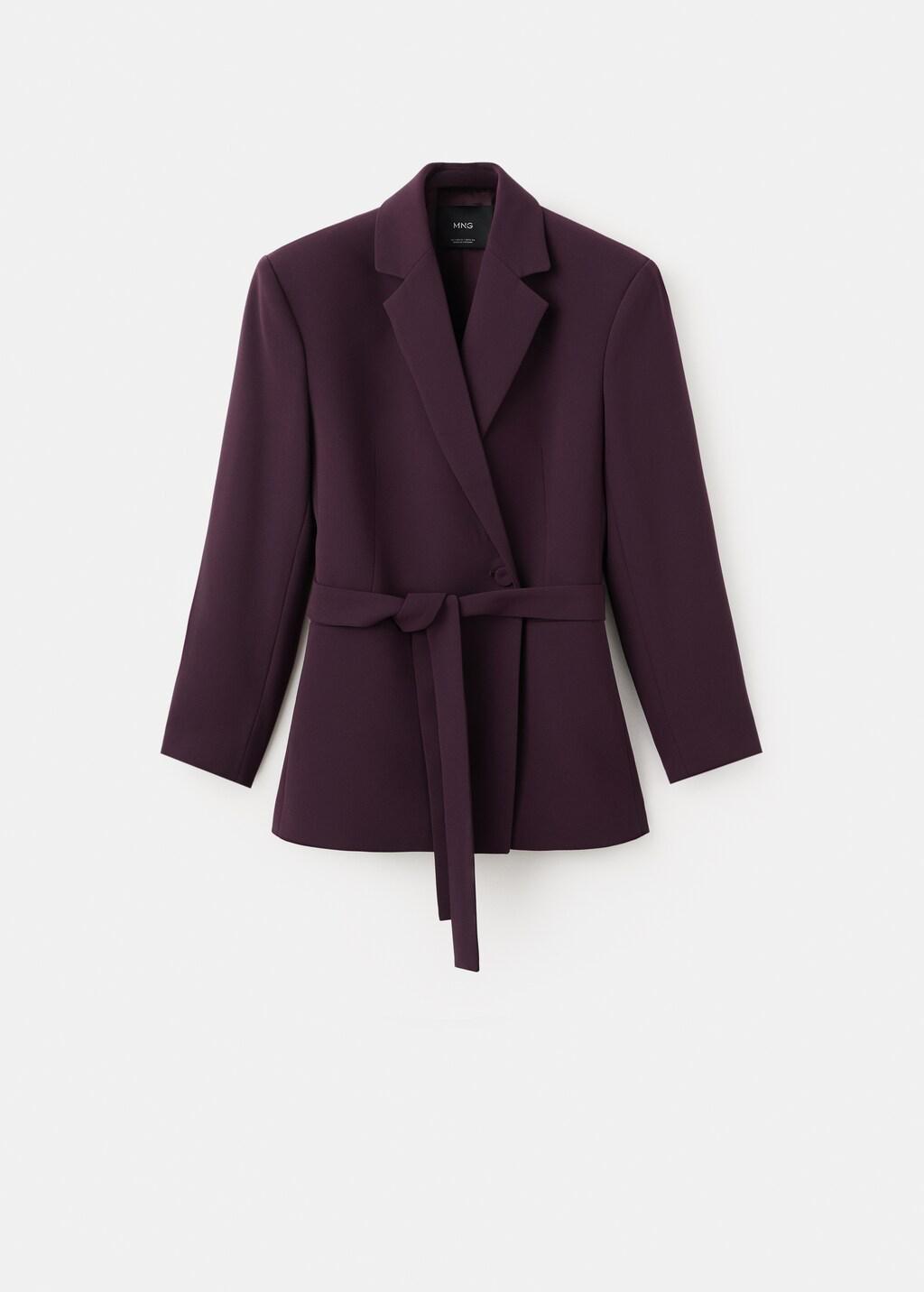 Red Double-Breasted Belted Suit Blazer, Dark Red, large image number 5