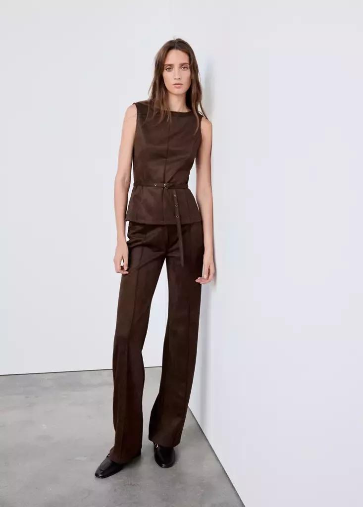 Brown Top With Suede Belt, Brown, medium