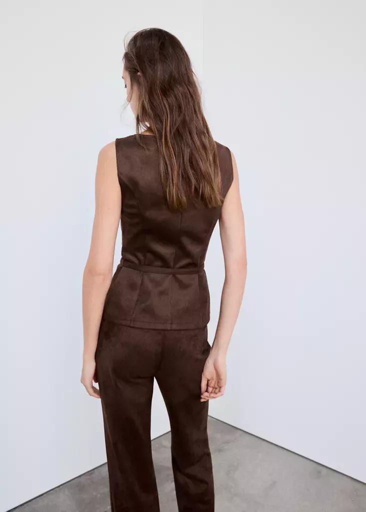 Brown Top With Suede Belt, Brown, medium