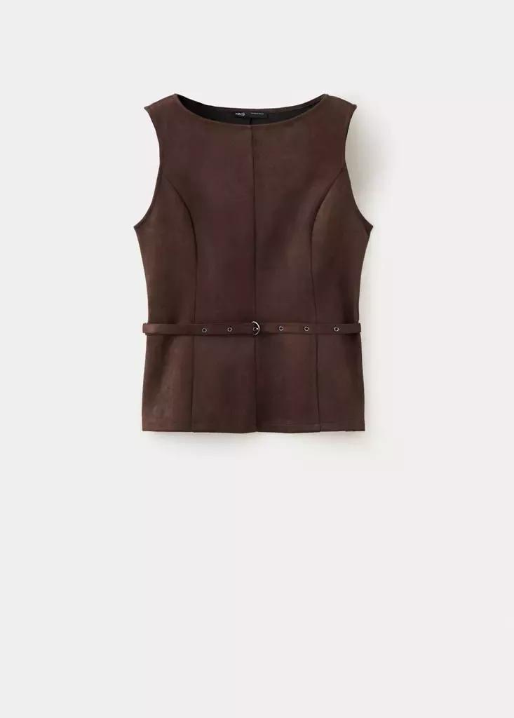 Brown Top With Suede Belt, Brown, large image number 4