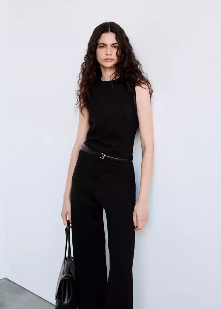 Black Belted Jumpsuit With Ruched Details, Black, medium