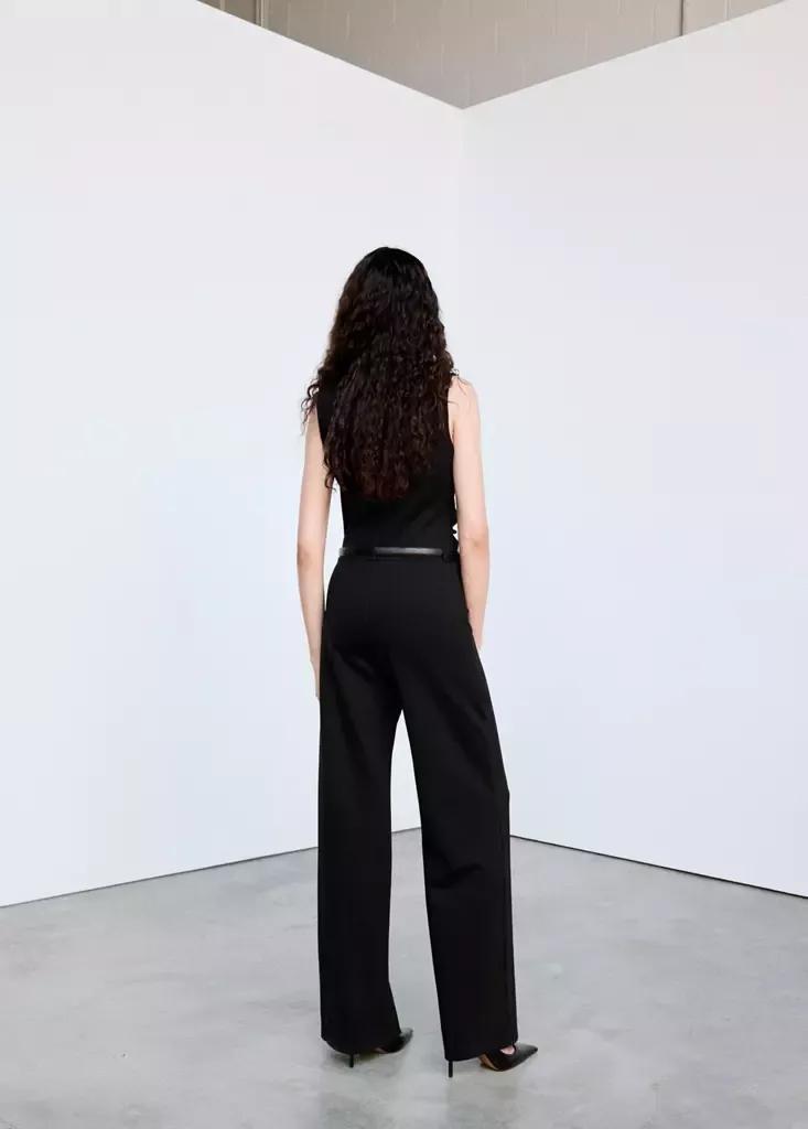 Black Belted Jumpsuit With Ruched Details, Black, medium
