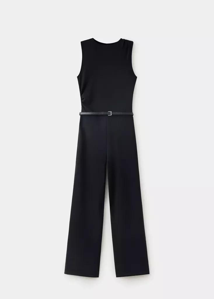 Black Belted Jumpsuit With Ruched Details, Black, large image number 5