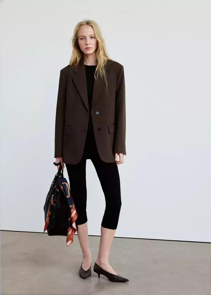 Brown Straight Blazer With Flap Pockets, Brown, large image number 0