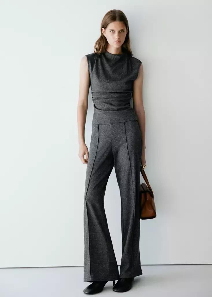 Black Straight Checked Trousers, Black, medium