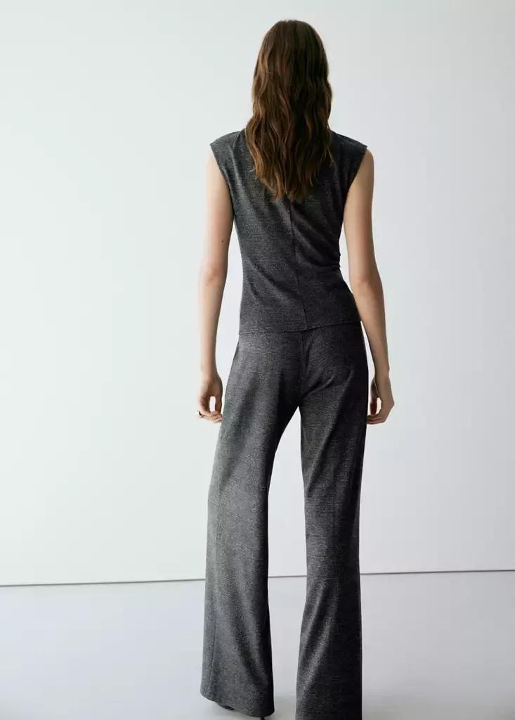 Black Straight Checked Trousers, Black, large image number 2