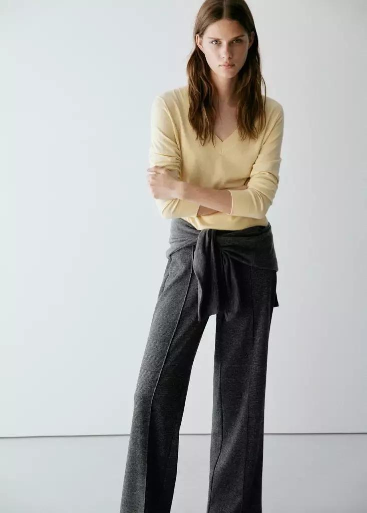Black Straight Checked Trousers, Black, large image number 3