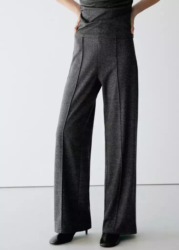 Black Straight Checked Trousers, Black, large image number 4