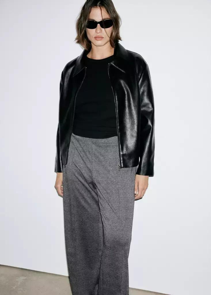 Black Straight Checked Trousers, Black, large image number 8