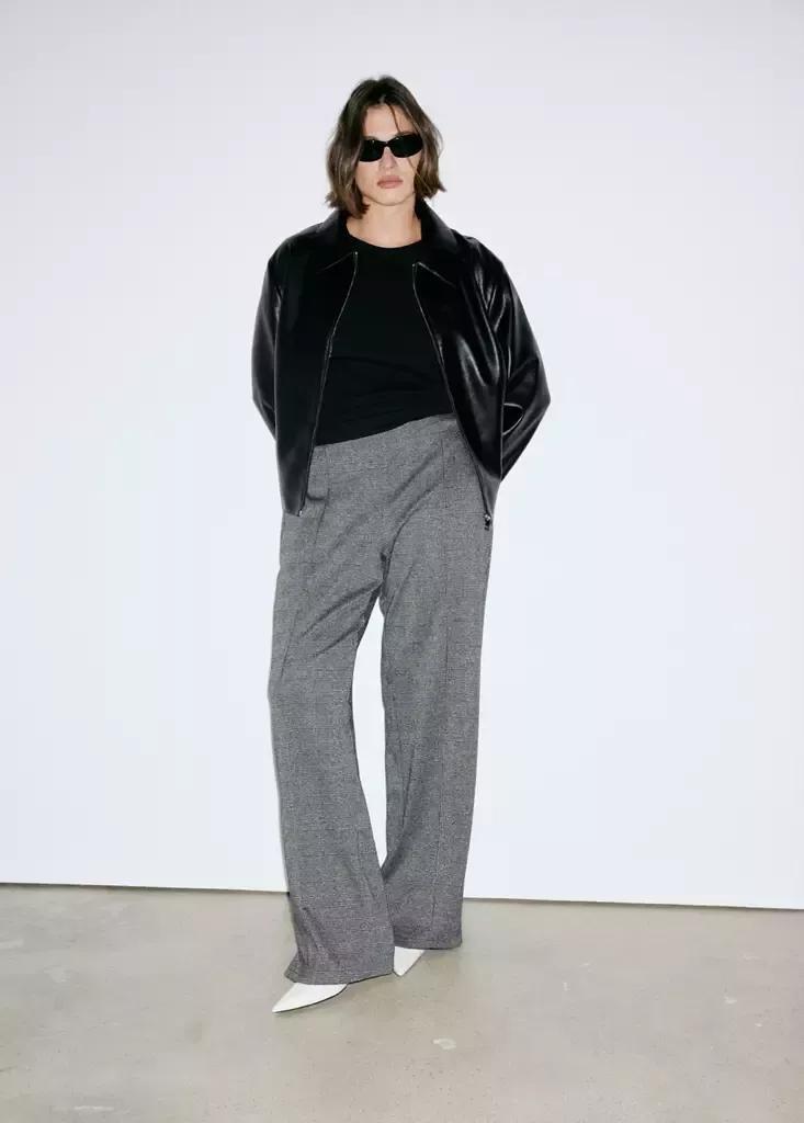 Black Straight Checked Trousers, Black, large image number 9