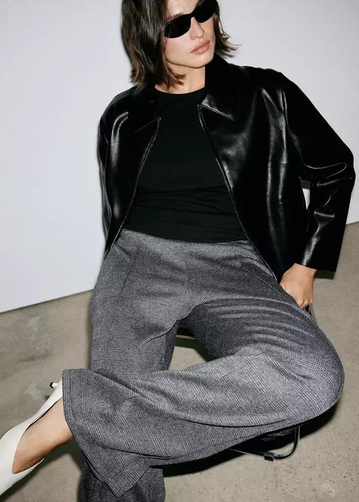 Black Straight Checked Trousers, Black, large image number 10