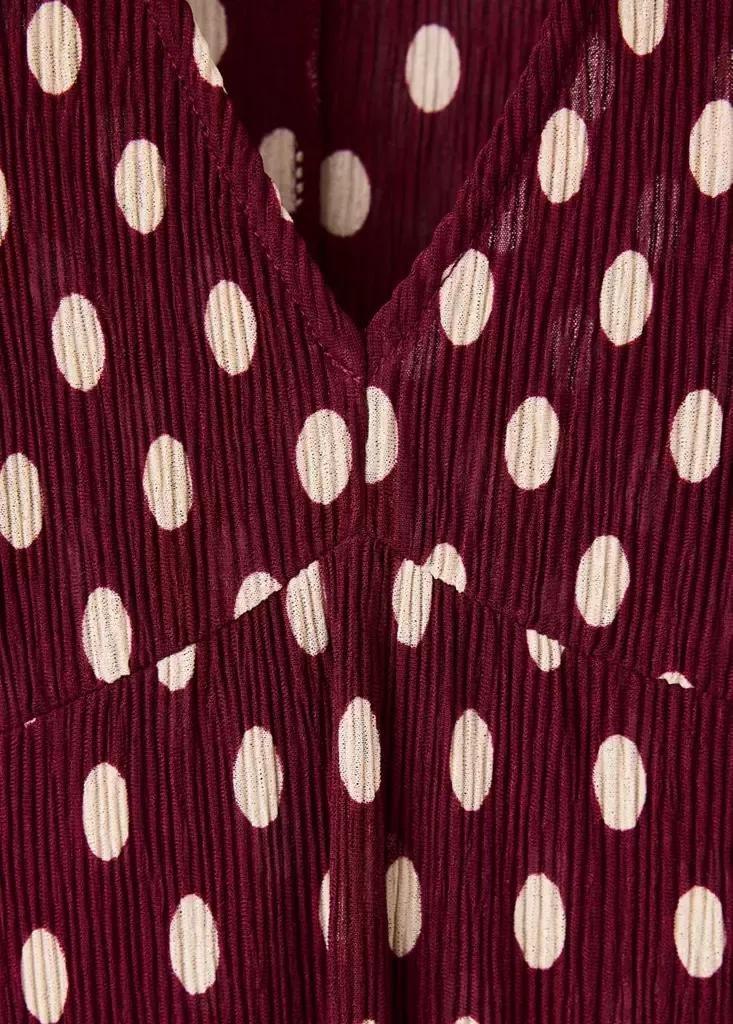 Red V-Neck Polka Dot Dress, Dark Red, large image number 5