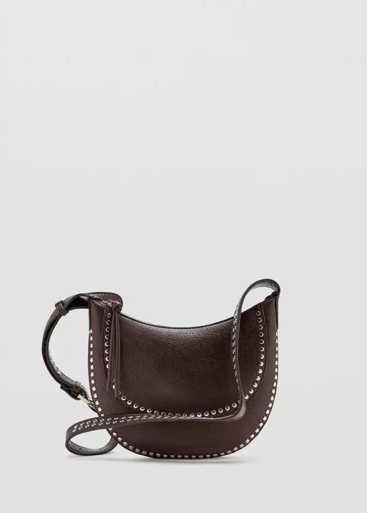 Brown Studded Crossbody Bag, Dark Brown, large image number 0