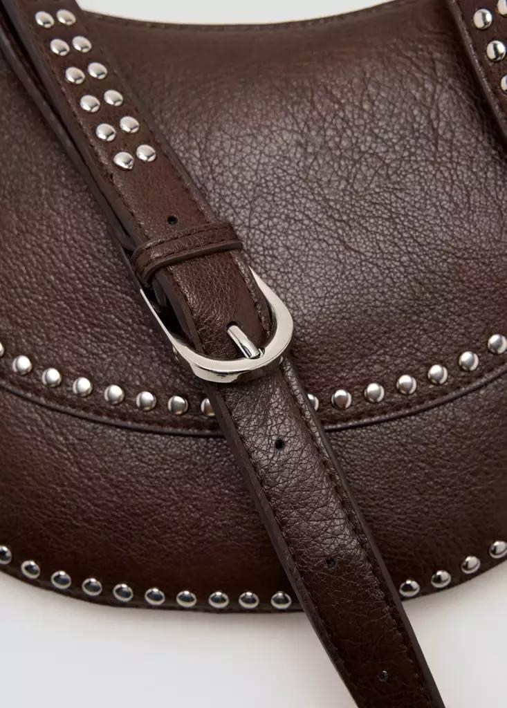 Brown Studded Crossbody Bag, Dark Brown, large image number 2