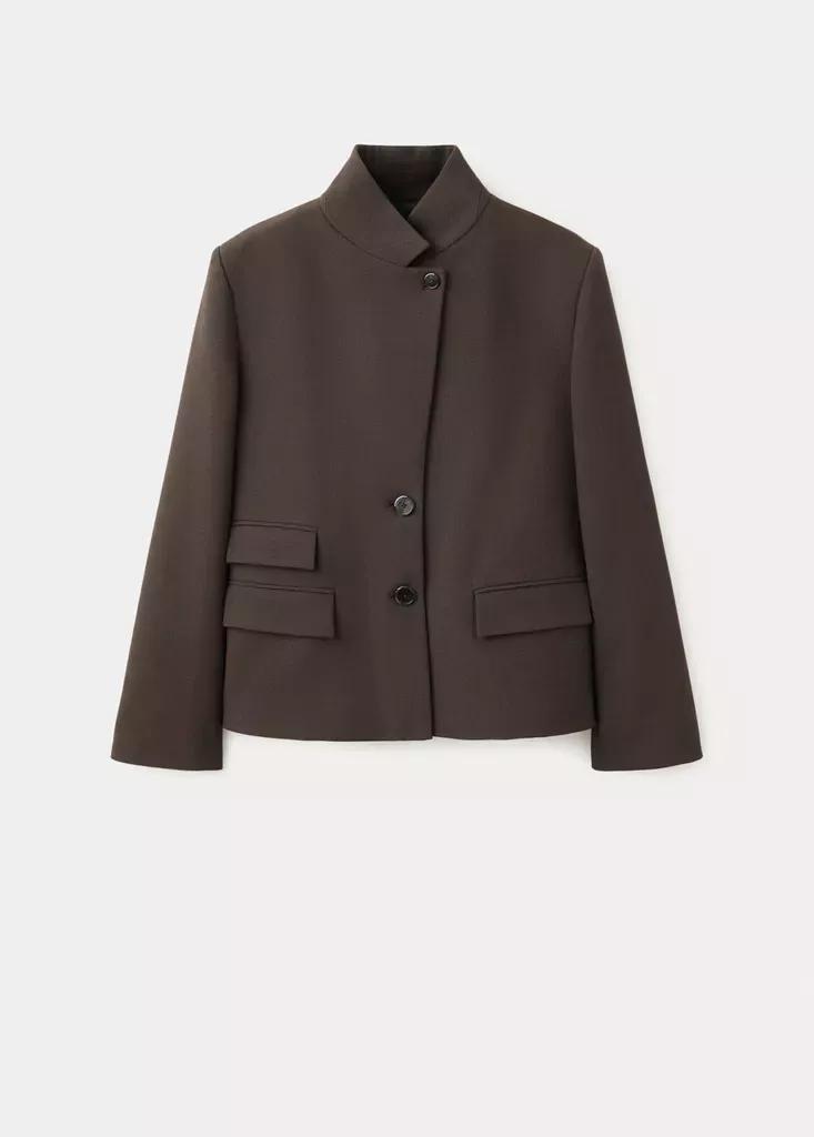 Brown Houndstooth Blazer With A High Neck, Brown, large image number 4