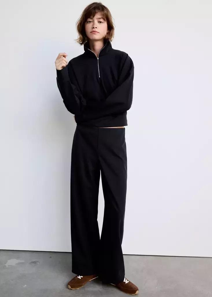 Navy Straight Mid-Rise Trousers, Navy, medium