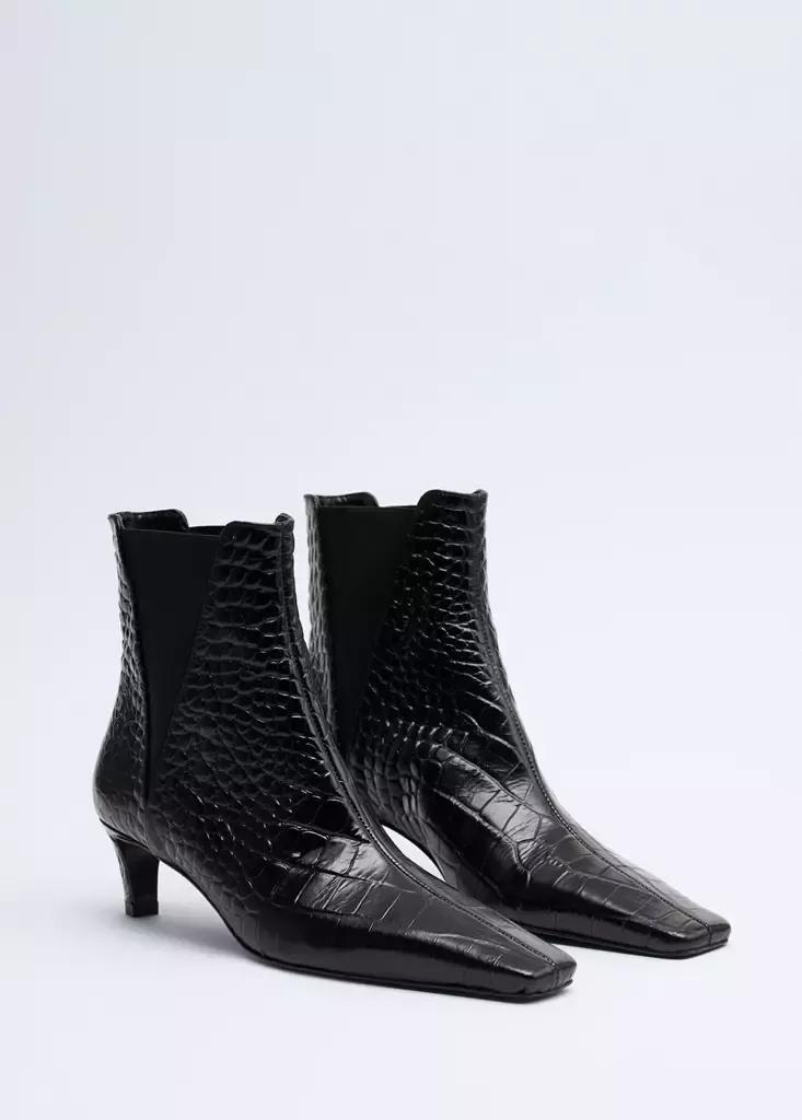 Black Leather Boots With Kitten Heels, Black, large image number 3