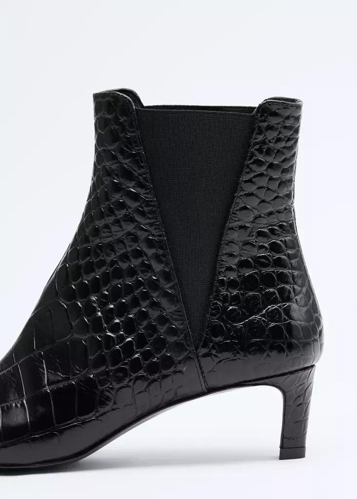 Black Leather Boots With Kitten Heels, Black, large image number 4