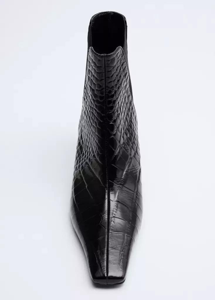 Black Leather Boots With Kitten Heels, Black, large image number 6