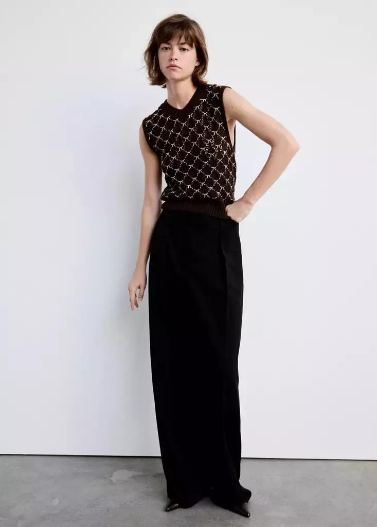 Brown Knitted Waistcoat With Contrast Detail, Brown, large image number 0
