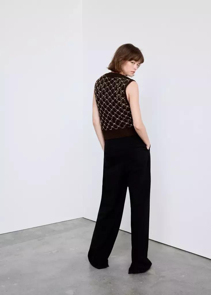 Brown Knitted Waistcoat With Contrast Detail, Brown, medium