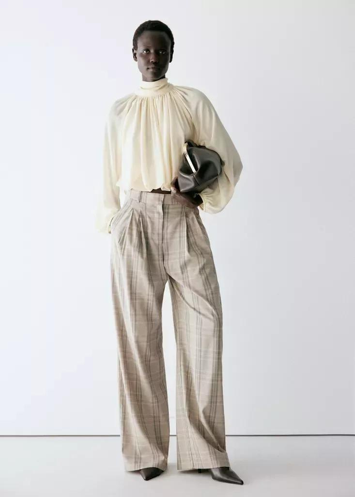 White Gathered High-Neck Blouse, Natural White, large image number 0