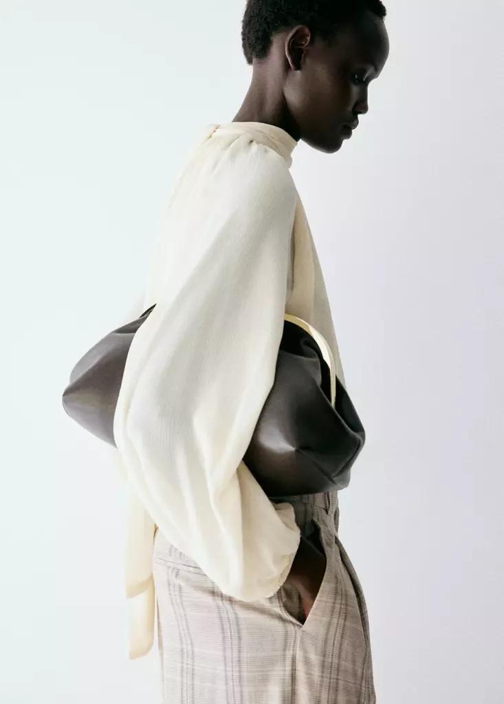 White Gathered High-Neck Blouse, Natural White, large image number 1