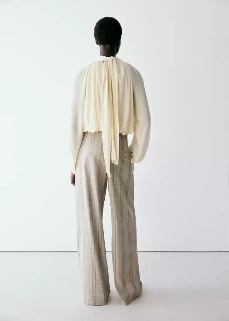 White Gathered High-Neck Blouse, Natural White, large image number 2