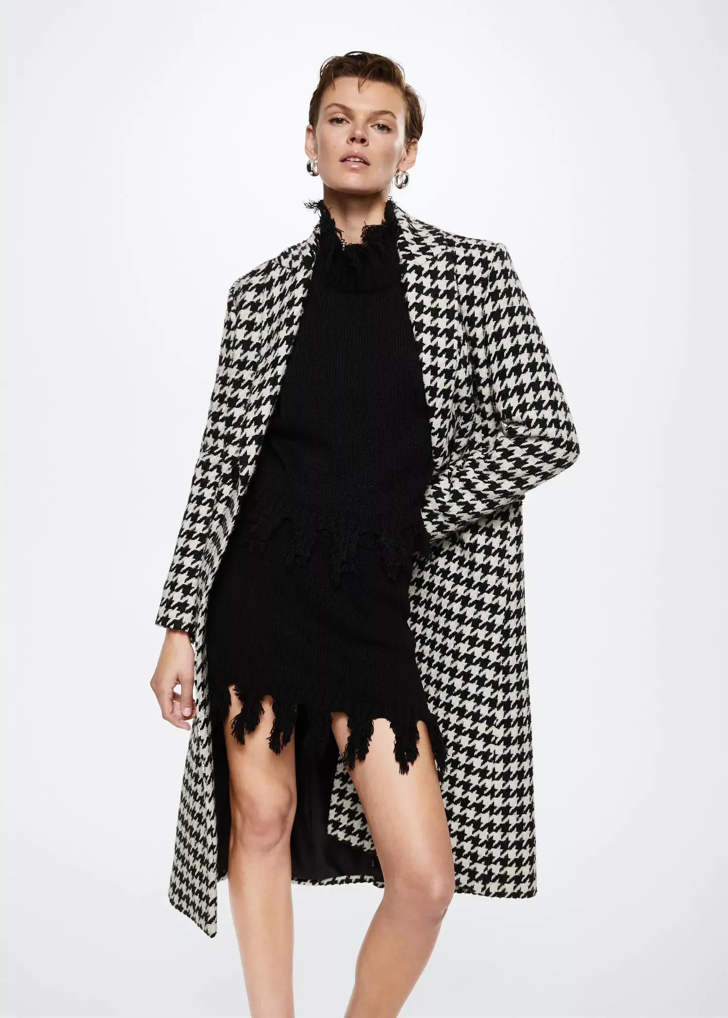 White Houndstooth Wool-Blend Coat, , large image number 0