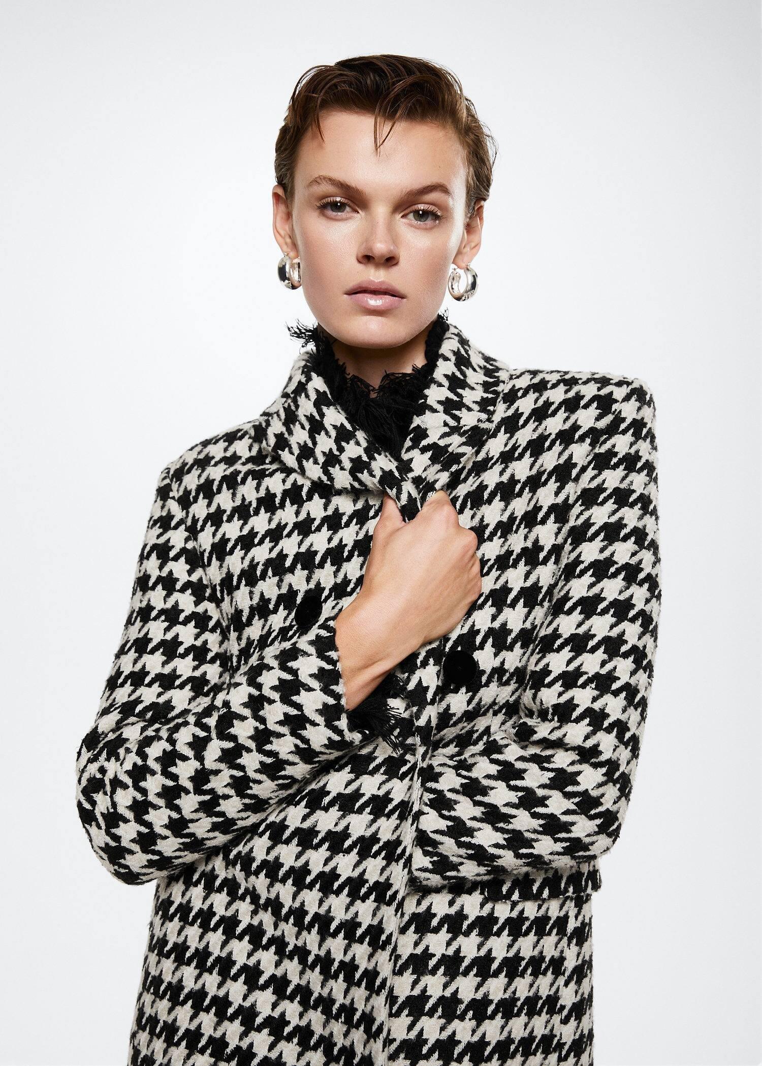 White Houndstooth Wool-Blend Coat, , large image number 1