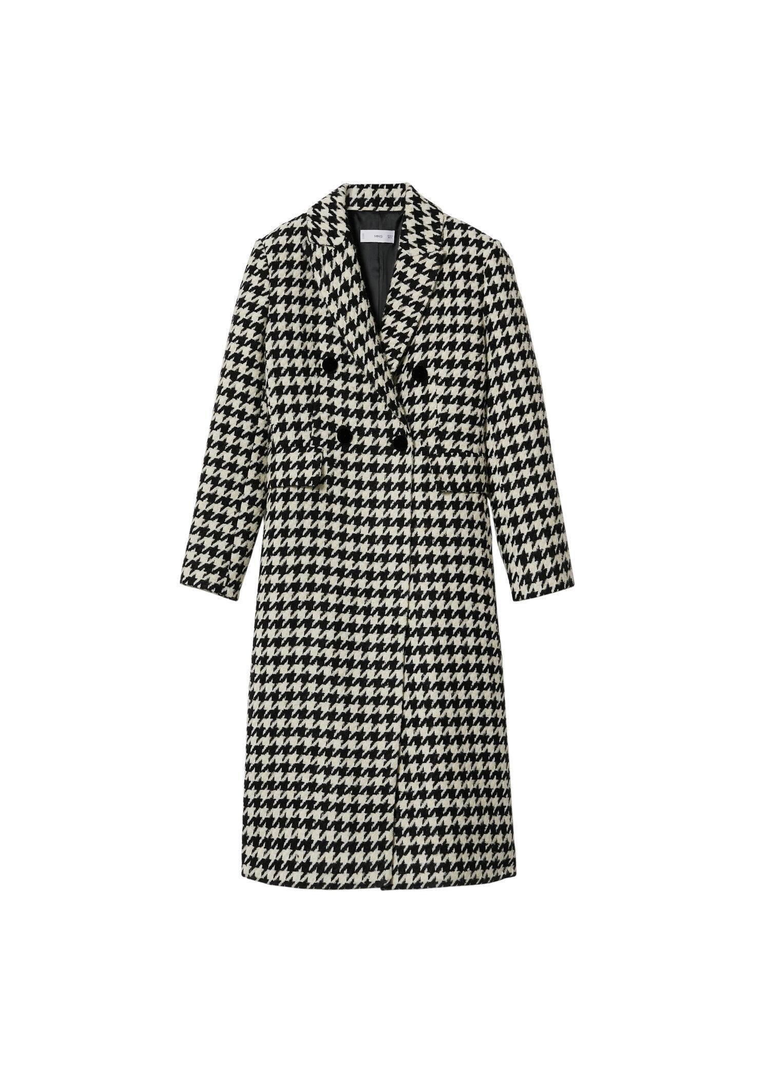 White Houndstooth Wool-Blend Coat, , large image number 3