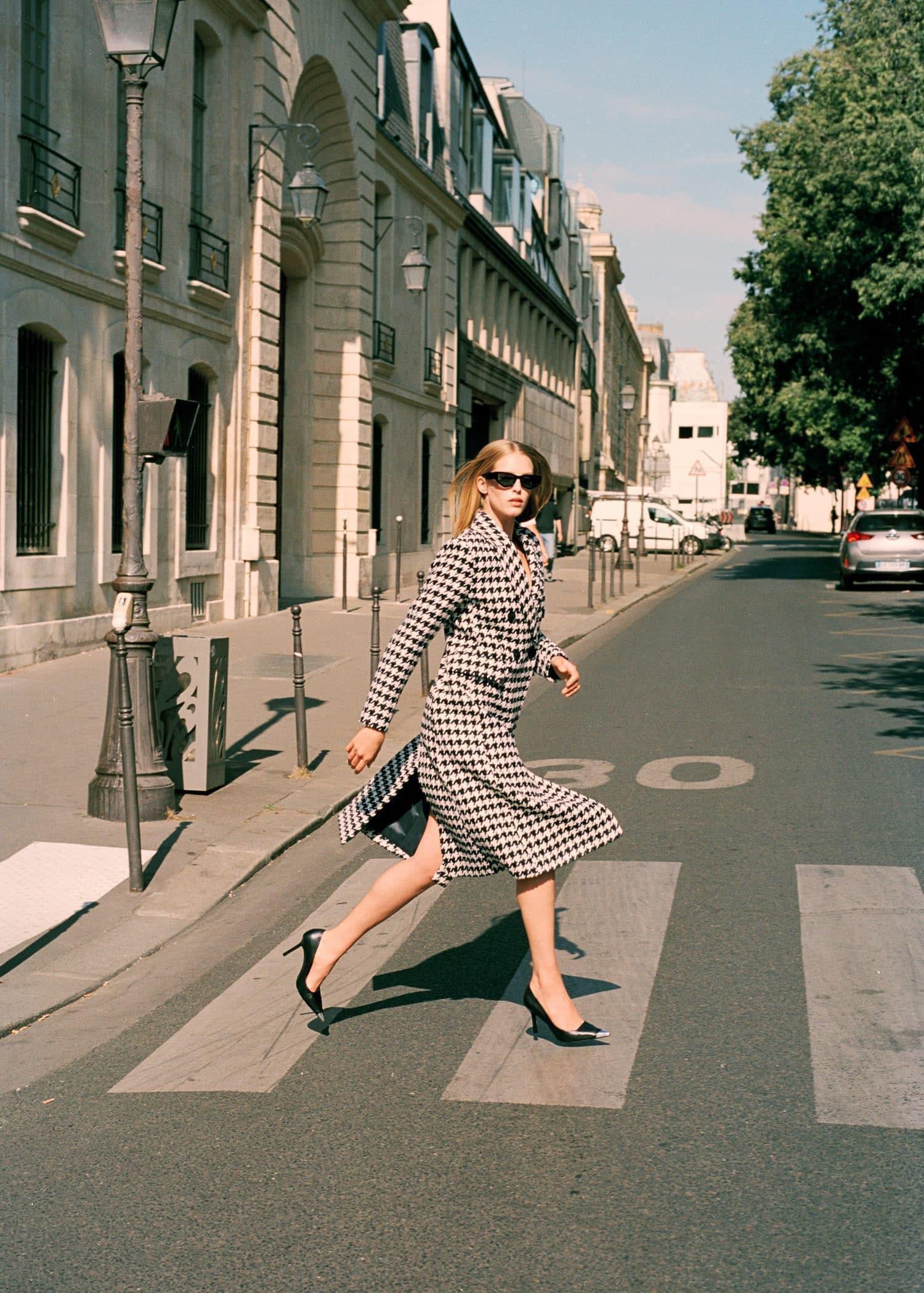 White Houndstooth Wool-Blend Coat, , large image number 5