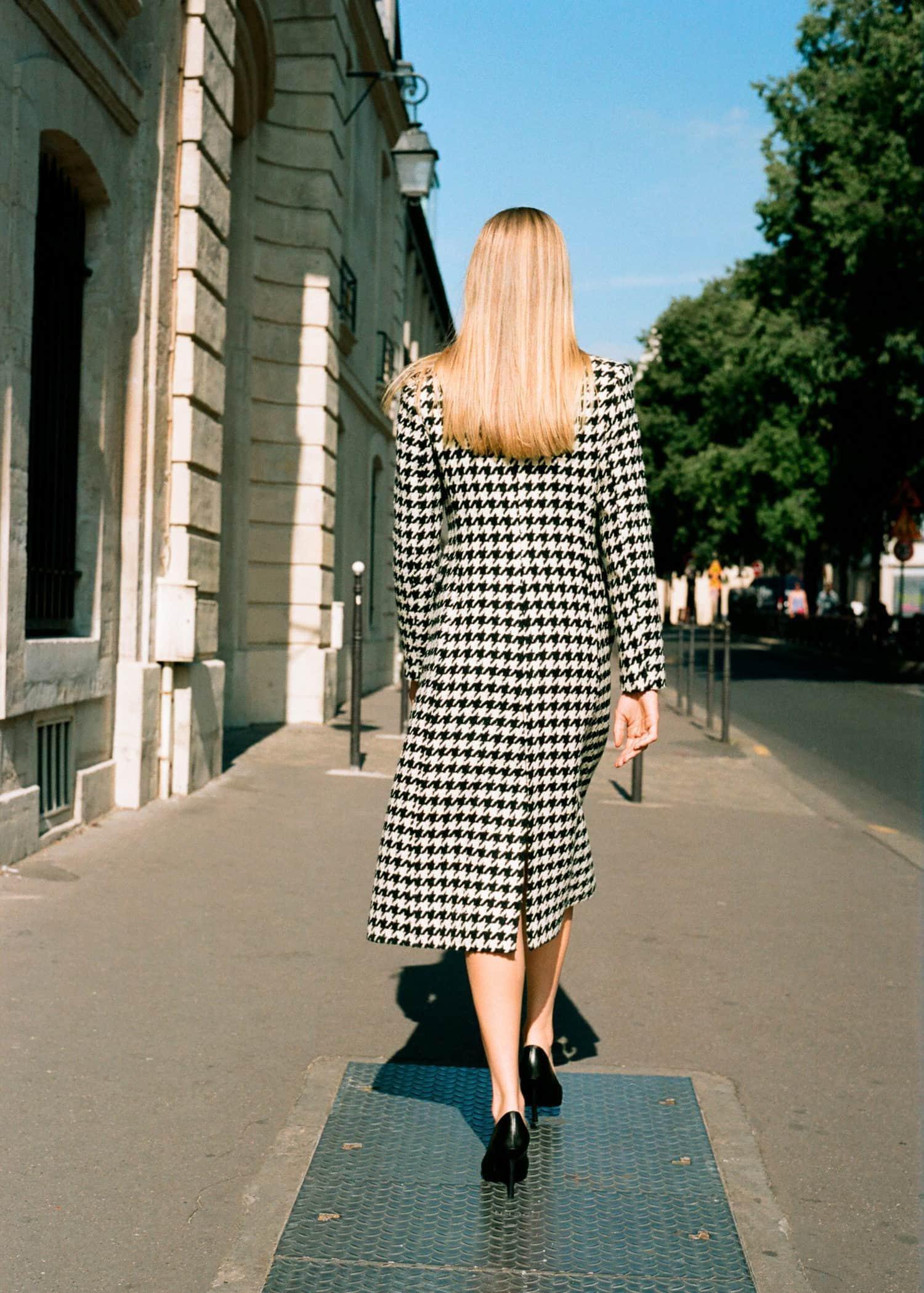White Houndstooth Wool-Blend Coat, , large image number 7