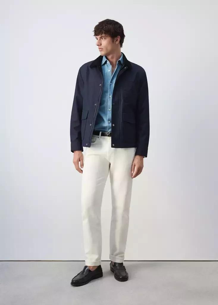 Blue Water-Repellent Cotton Blend Jacket, Dark Blue, large image number 0