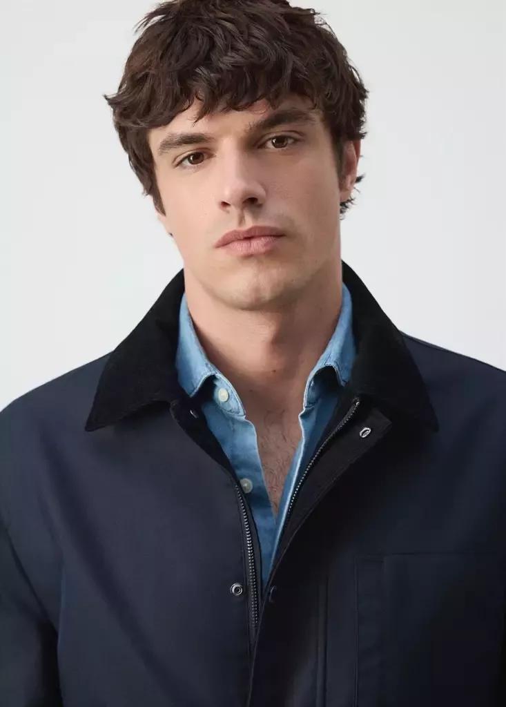 Blue Water-Repellent Cotton Blend Jacket, Dark Blue, large image number 3