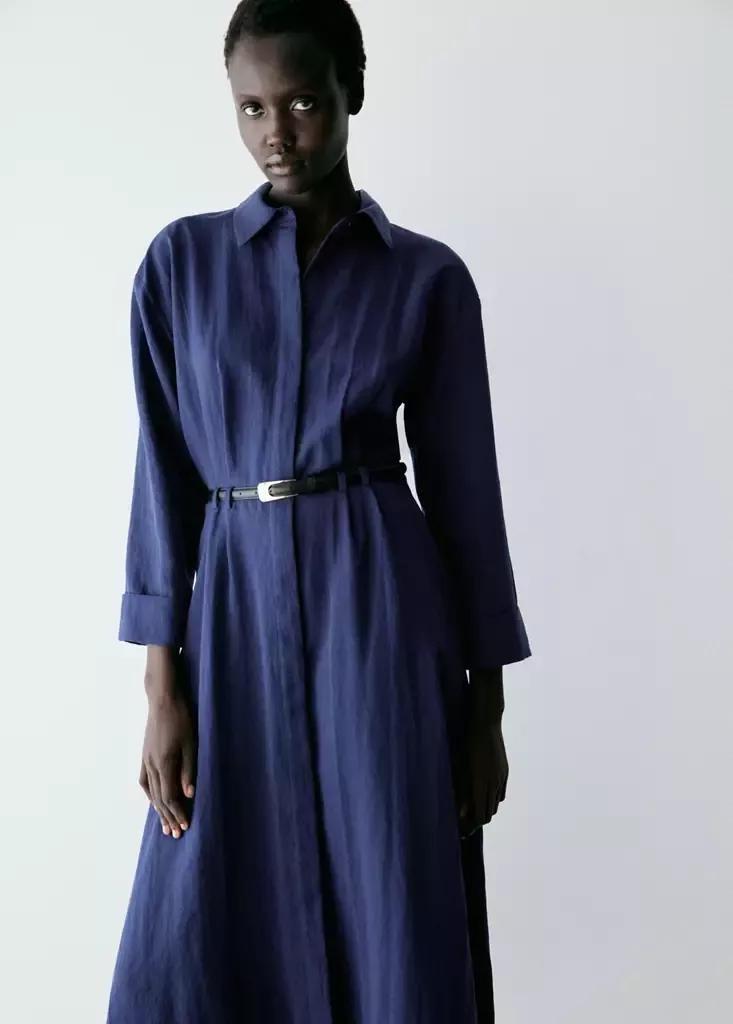 Navy Lyocell Shirt Dress, Navy, medium