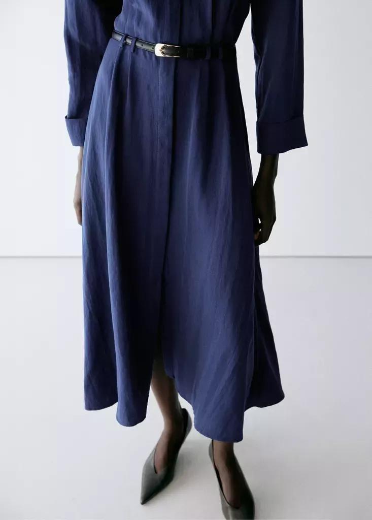 Navy Lyocell Shirt Dress, Navy, large image number 4
