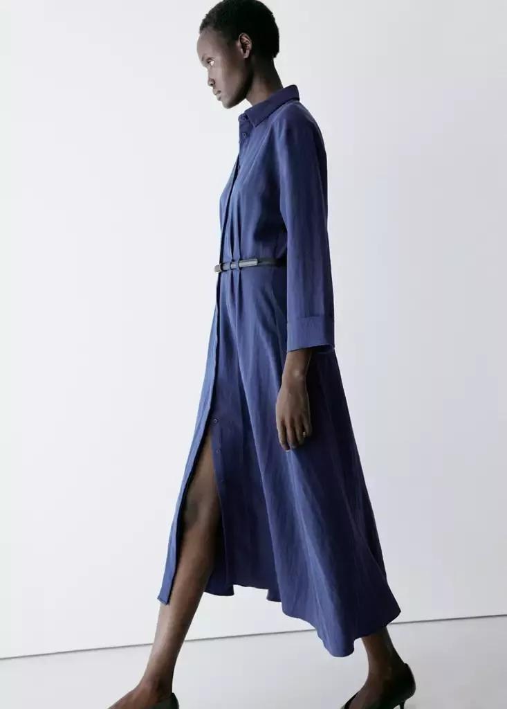Navy Lyocell Shirt Dress, Navy, large image number 5